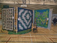 #335. Quilt Show - Road to St. Louis, Log cabin variation, Hawiian whole cloth quilt